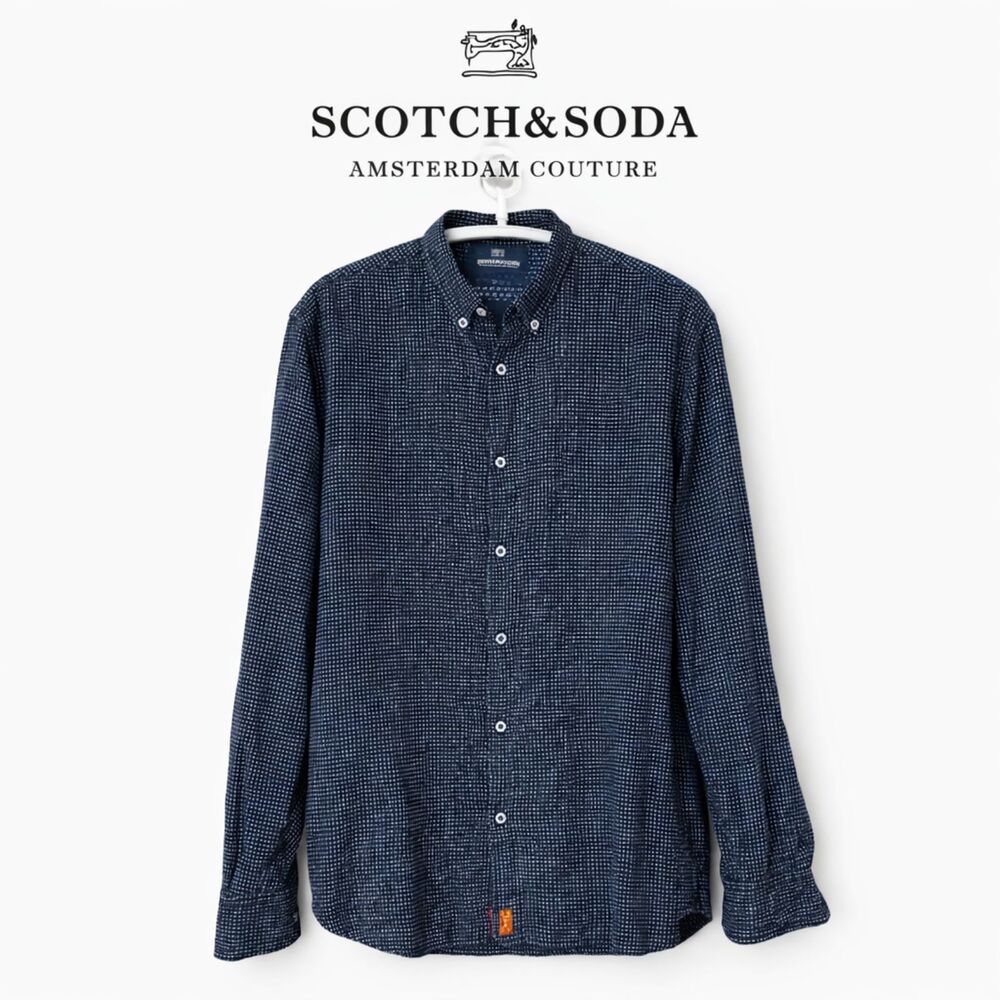Scotch & Soda Amsterdam Couture Navy Micro Dot Button‎ Down Shirt Mens XXL